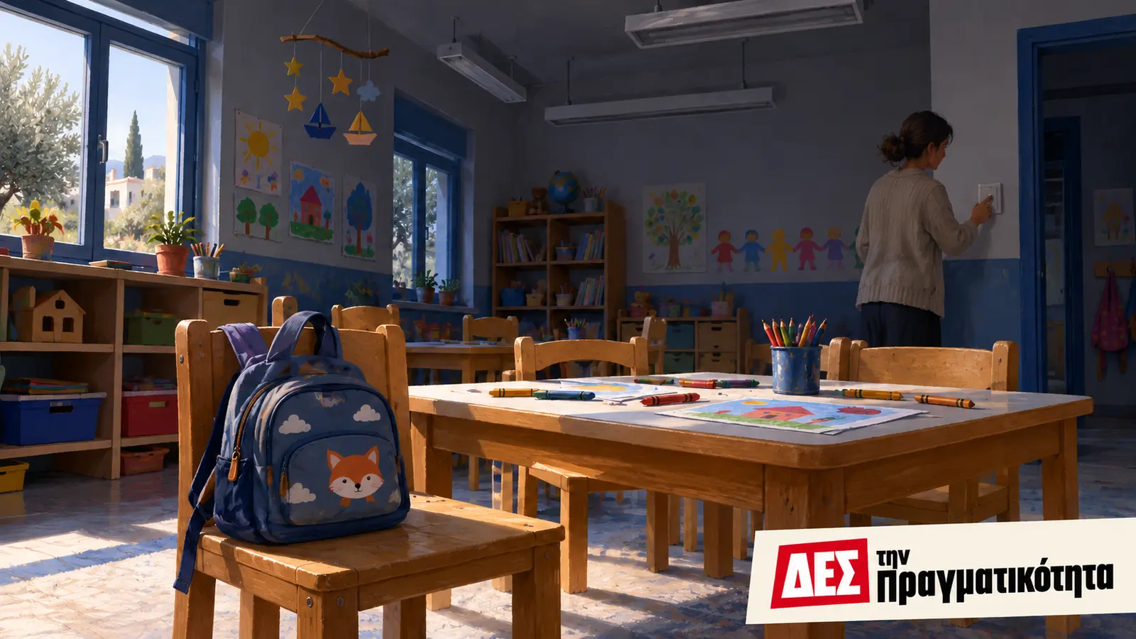 27ο Νηπιαγωγείο Ηρακλείου: μια διακοπή ρεύματος που ζητά λογοδοσία · εικονογράφηση αίθουσας με σβηστά φώτα, όχι φωτογραφία του σχολείου · Δες την Πραγματικότητα 27ο Νηπιαγωγείο Ηρακλείου: μια διακοπή ρεύματος που ζητά λογοδοσία · εικονογράφηση αίθουσας με σβηστά φώτα, όχι φωτογραφία του σχολείου · Δες την Πραγματικότητα