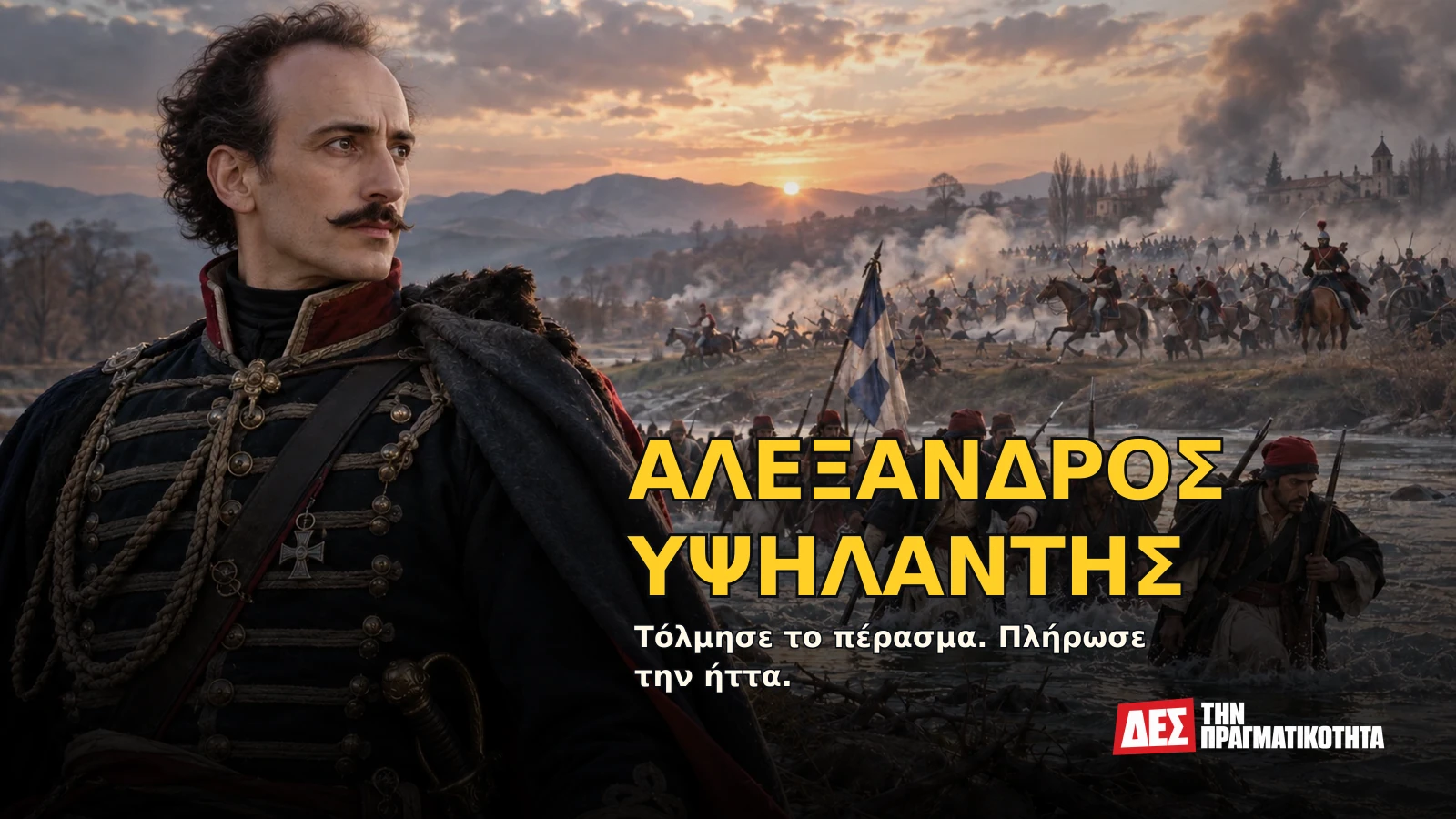 Αλέξανδρος Υψηλάντης: πέρασε τον Προύθο, έχασε το Δραγατσάνι και πλήρωσε το τίμημα · Υποθετική φωτορεαλιστική αναπαράσταση: ΑΛΕΞΑΝΔΡΟΣ ΥΨΗΛΑΝΤΗΣ, με σκηνές από τη ζωή · Δες την Πραγματικότητα Αλέξανδρος Υψηλάντης: πέρασε τον Προύθο, έχασε το Δραγατσάνι και πλήρωσε το τίμημα · Υποθετική φωτορεαλιστική αναπαράσταση: ΑΛΕΞΑΝΔΡΟΣ ΥΨΗΛΑΝΤΗΣ, με σκηνές από τη ζωή · Δες την Πραγματικότητα