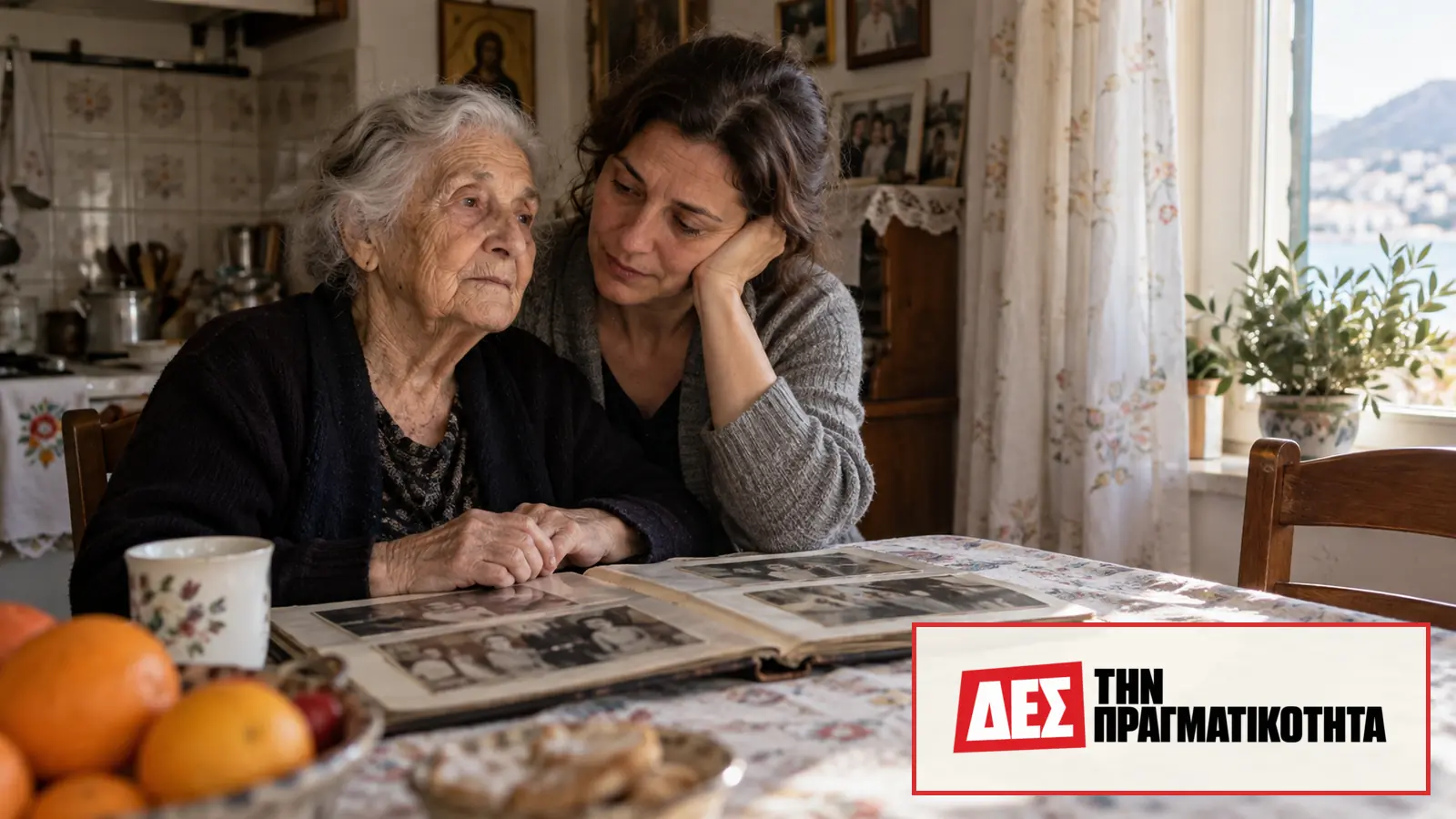 Άνοια στην Ελλάδα: 250.000 ασθενείς και μια οικογένεια που γίνεται αόρατο σύστημα φροντίδας · Ηλικιωμένη και νεότερη γυναίκα κοιτούν παλιές φωτογραφίες σε τραπέζι · Δες την Πραγματικότητα Άνοια στην Ελλάδα: 250.000 ασθενείς και μια οικογένεια που γίνεται αόρατο σύστημα φροντίδας · Ηλικιωμένη και νεότερη γυναίκα κοιτούν παλιές φωτογραφίες σε τραπέζι · Δες την Πραγματικότητα