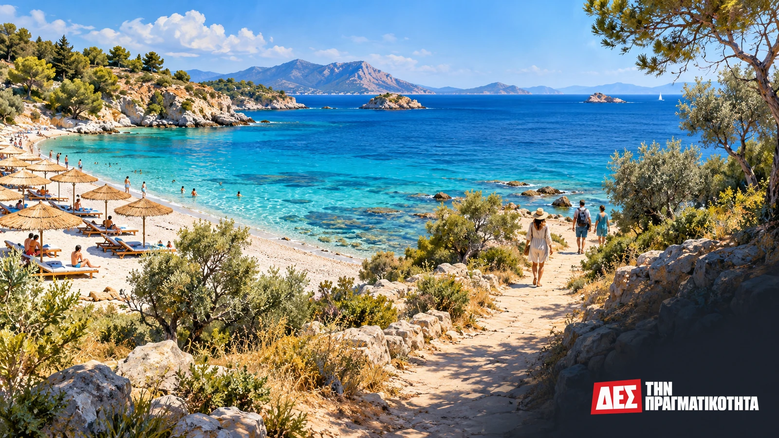 Ελεύθερη πρόσβαση στις παραλίες: τι παραχωρείται και τι πρέπει να επιστραφεί · Ελληνική ακτή με ανοιχτή πρόσβαση και ομπρέλες, εικαστική αναπαράσταση · Δες την Πραγματικότητα Ελεύθερη πρόσβαση στις παραλίες: τι παραχωρείται και τι πρέπει να επιστραφεί · Ελληνική ακτή με ανοιχτή πρόσβαση και ομπρέλες, εικαστική αναπαράσταση · Δες την Πραγματικότητα