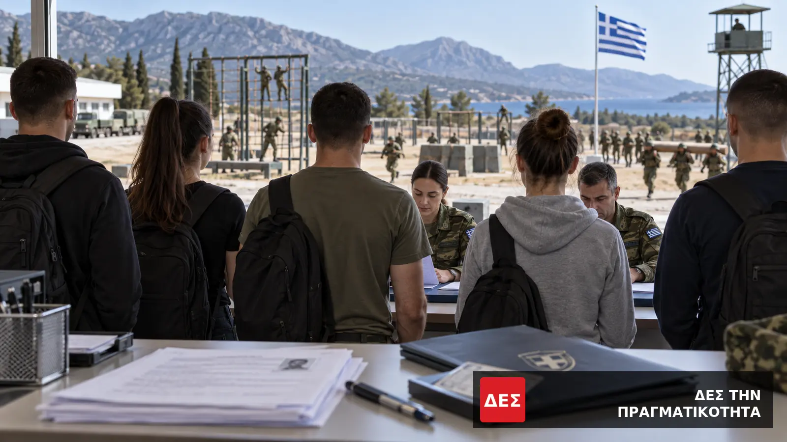 ΕΠΟΠ 2026: 1.000 θέσεις στις Ένοπλες Δυνάμεις, αιτήσεις έως 30 Σεπτεμβρίου · Νέοι με σακίδια περιμένουν μπροστά σε στρατιωτικό προσωπικό και ελληνική · Δες την Πραγματικότητα ΕΠΟΠ 2026: 1.000 θέσεις στις Ένοπλες Δυνάμεις, αιτήσεις έως 30 Σεπτεμβρίου · Νέοι με σακίδια περιμένουν μπροστά σε στρατιωτικό προσωπικό και ελληνική · Δες την Πραγματικότητα