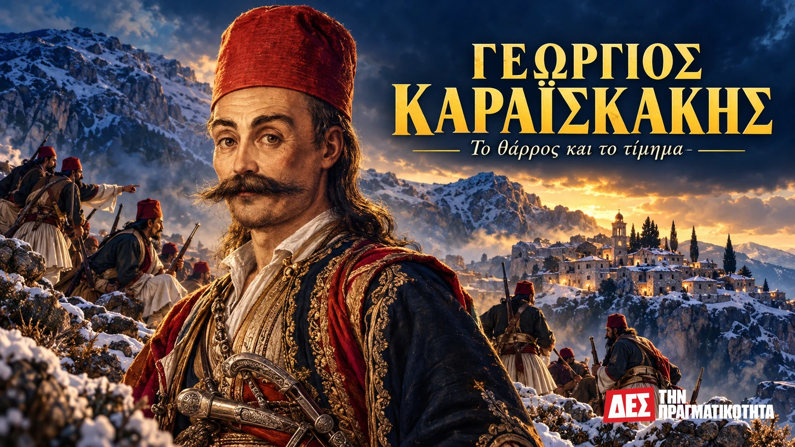 Γεώργιος Καραϊσκάκης: από την καταδίκη στη Ρούμελη και στο τελευταίο τραύμα · και αγωνιστές στην Αράχοβα, εικαστική αναπαράσταση με αναφορά στο πορτρέτο · Δες την Πραγματικότητα Γεώργιος Καραϊσκάκης: από την καταδίκη στη Ρούμελη και στο τελευταίο τραύμα · και αγωνιστές στην Αράχοβα, εικαστική αναπαράσταση με αναφορά στο πορτρέτο · Δες την Πραγματικότητα