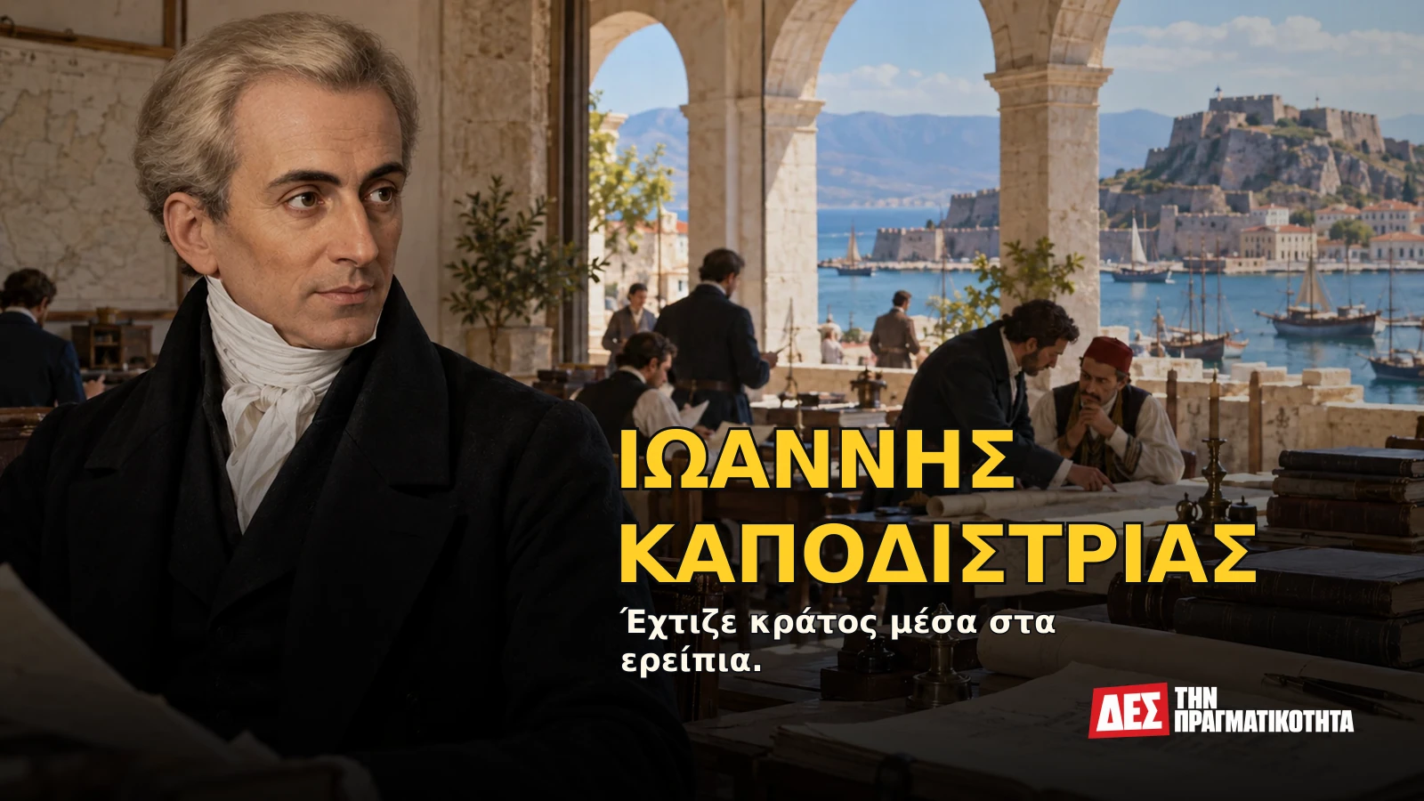 Ιωάννης Καποδίστριας: ο κυβερνήτης που έχτισε κράτος από τα ερείπια και δολοφονήθηκε πριν το ολοκληρώσει · Υποθετική φωτορεαλιστική αναπαράσταση: ΙΩΑΝΝΗΣ ΚΑΠΟΔΙΣΤΡΙΑΣ, με σκηνές από τη ζωή · Δες την Πραγματικότητα Ιωάννης Καποδίστριας: ο κυβερνήτης που έχτισε κράτος από τα ερείπια και δολοφονήθηκε πριν το ολοκληρώσει · Υποθετική φωτορεαλιστική αναπαράσταση: ΙΩΑΝΝΗΣ ΚΑΠΟΔΙΣΤΡΙΑΣ, με σκηνές από τη ζωή · Δες την Πραγματικότητα
