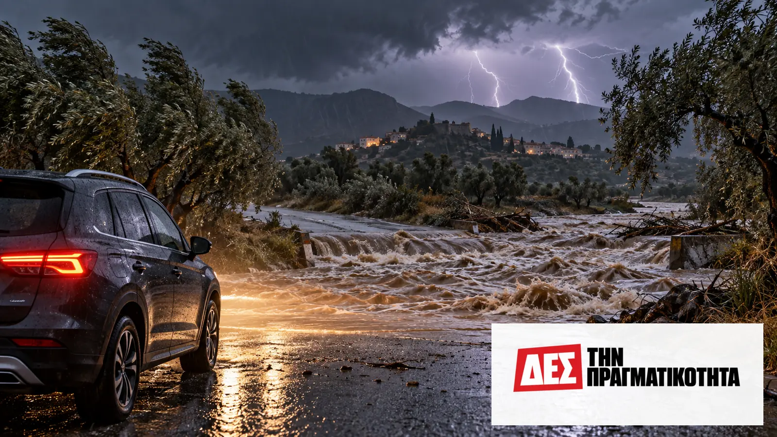 Καιρός σήμερα 26 Σεπτεμβρίου: πορτοκαλί προειδοποίηση για καταιγίδες, χαλάζι και τις περιοχές κινδύνου · Αυτοκίνητο σε πλημμυρισμένο δρόμο, με καταιγίδα και κεραυνό στο βάθος · Δες την Πραγματικότητα Καιρός σήμερα 26 Σεπτεμβρίου: πορτοκαλί προειδοποίηση για καταιγίδες, χαλάζι και τις περιοχές κινδύνου · Αυτοκίνητο σε πλημμυρισμένο δρόμο, με καταιγίδα και κεραυνό στο βάθος · Δες την Πραγματικότητα