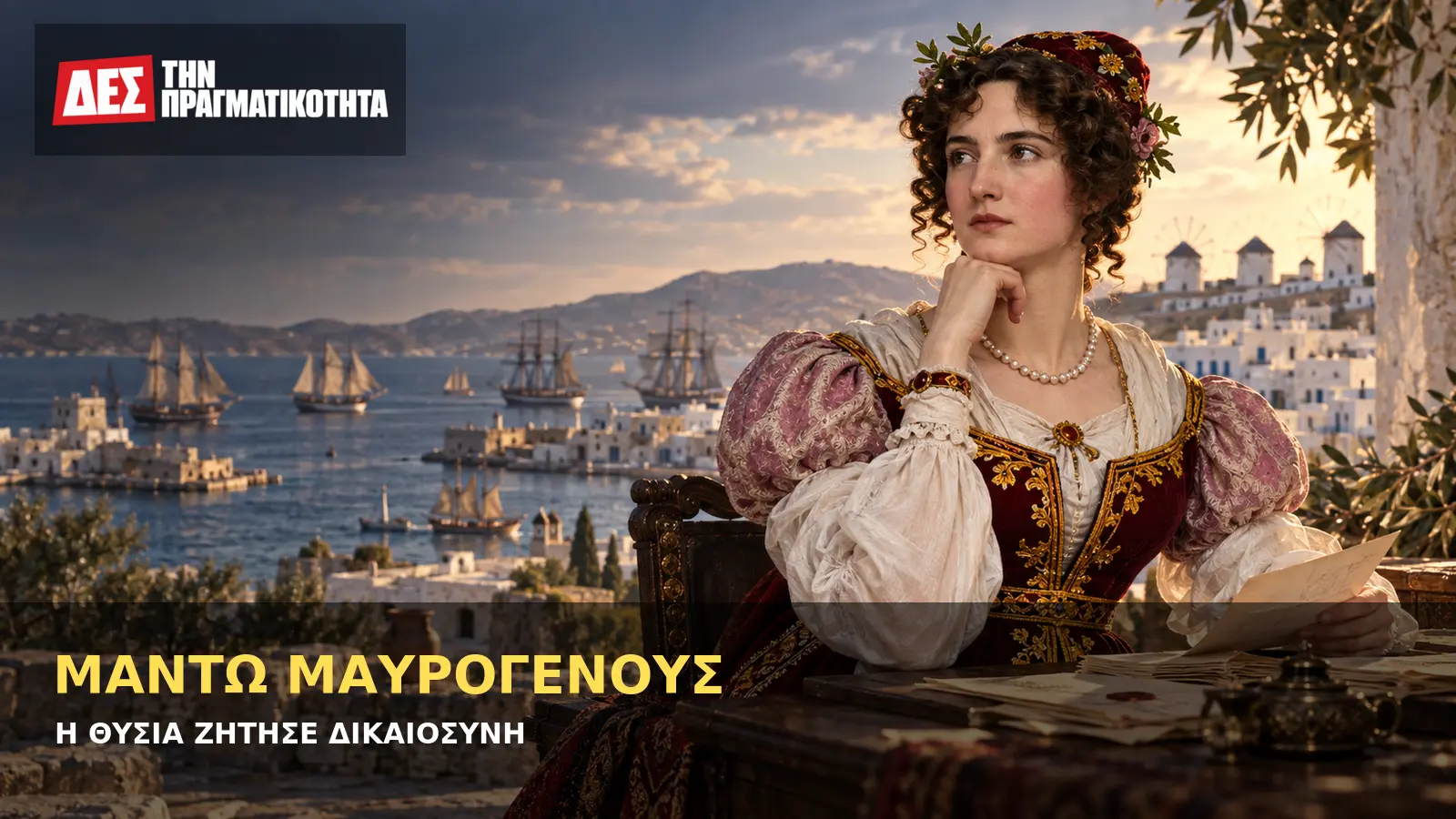 Μαντώ Μαυρογένους: η περιουσία στον Αγώνα και η μάχη για τα δικαιώματα · Πορτρέτο κατά Friedel, εικαστική αναπαράσταση · Δες την Πραγματικότητα Μαντώ Μαυρογένους: η περιουσία στον Αγώνα και η μάχη για τα δικαιώματα · Πορτρέτο κατά Friedel, εικαστική αναπαράσταση · Δες την Πραγματικότητα