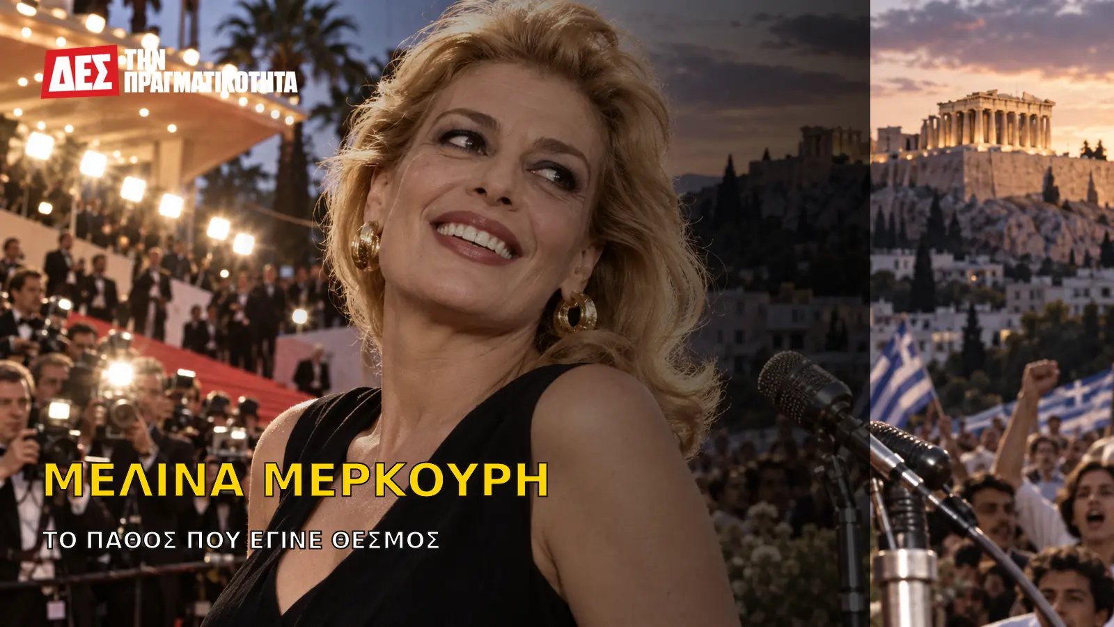 Μελίνα Μερκούρη: από τη «Στέλλα» στην εξορία και στη μάχη για τα Γλυπτά του Παρθενώνα · Κεντρική εικόνα · Δες την Πραγματικότητα Μελίνα Μερκούρη: από τη «Στέλλα» στην εξορία και στη μάχη για τα Γλυπτά του Παρθενώνα · Κεντρική εικόνα · Δες την Πραγματικότητα