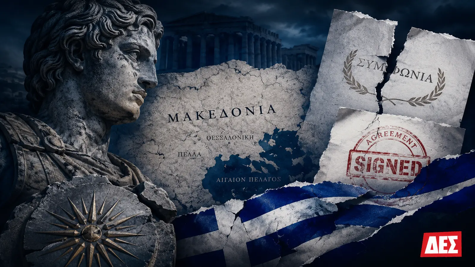Όταν η Ελλάδα γίνεται υλικό προς επεξεργασία: Νόλαν, Όμηρος και η μάχη για το ποιος αφηγείται την Ιστορία μας · Συμβολική σύνθεση με αρχαίο ελληνικό άγαλμα, χάρτη της Μακεδονίας, ελληνική · Δες την Πραγματικότητα Όταν η Ελλάδα γίνεται υλικό προς επεξεργασία: Νόλαν, Όμηρος και η μάχη για το ποιος αφηγείται την Ιστορία μας · Συμβολική σύνθεση με αρχαίο ελληνικό άγαλμα, χάρτη της Μακεδονίας, ελληνική · Δες την Πραγματικότητα