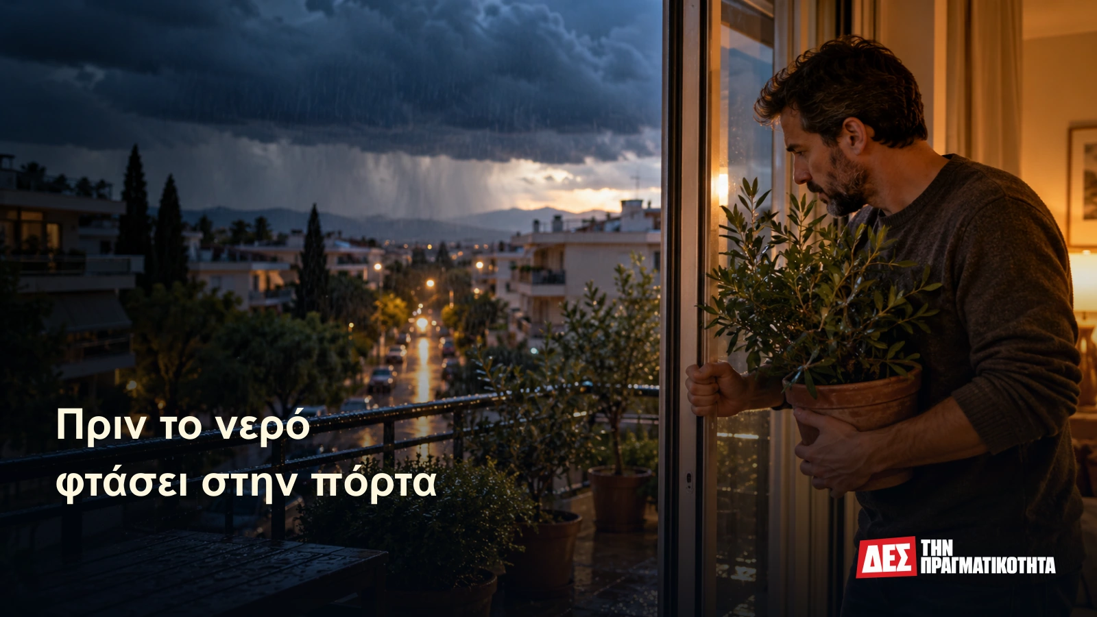 Πριν κλείσει ο δρόμος: η βραδιά που κρίνεται πριν πέσει η πρώτη δυνατή βροχή · Εικαστική αναπαράσταση με τεχνητή νοημοσύνη, εμπνευσμένη από την υπόθεση · Δες την Πραγματικότητα