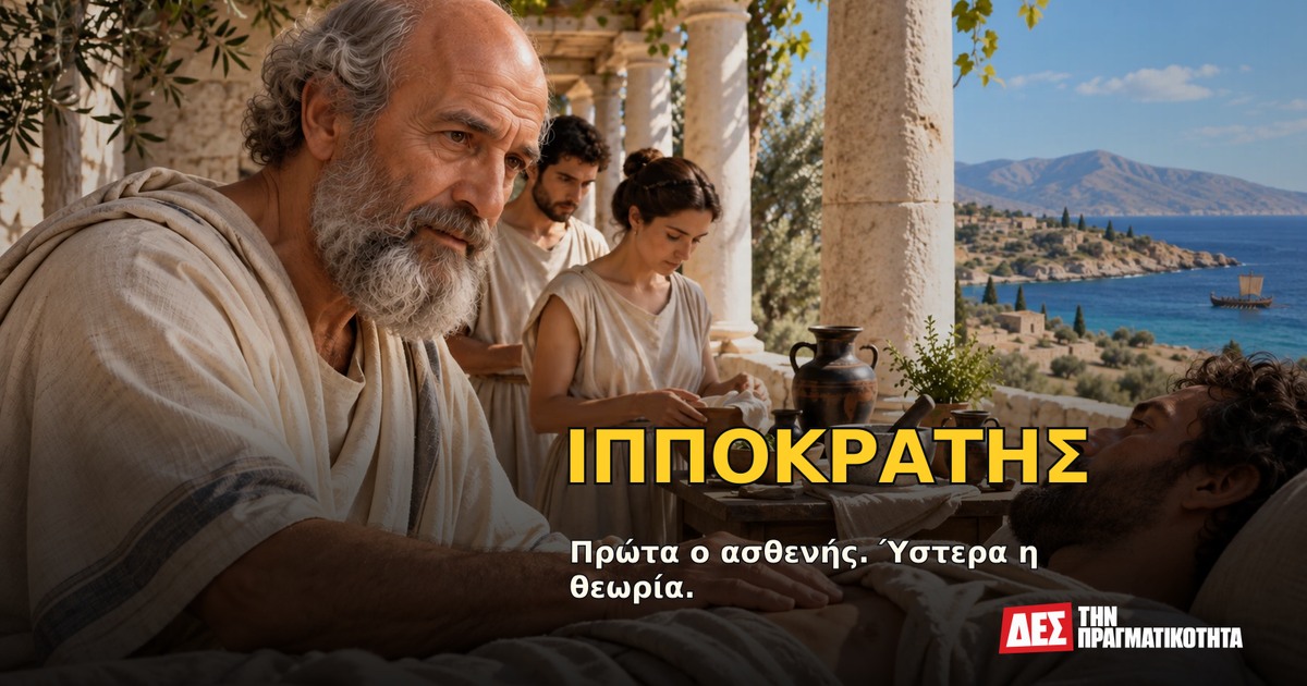 Ιπποκράτης: ο Έλληνας που έβγαλε την ιατρική από τον φόβο και έβαλε τον άνθρωπο στο κέντρο · Υποθετική φωτορεαλιστική αναπαράσταση: ΙΠΠΟΚΡΑΤΗΣ, με σκηνές από τη ζωή · Δες την Πραγματικότητα Ιπποκράτης: ο Έλληνας που έβγαλε την ιατρική από τον φόβο και έβαλε τον άνθρωπο στο κέντρο · Υποθετική φωτορεαλιστική αναπαράσταση: ΙΠΠΟΚΡΑΤΗΣ, με σκηνές από τη ζωή · Δες την Πραγματικότητα