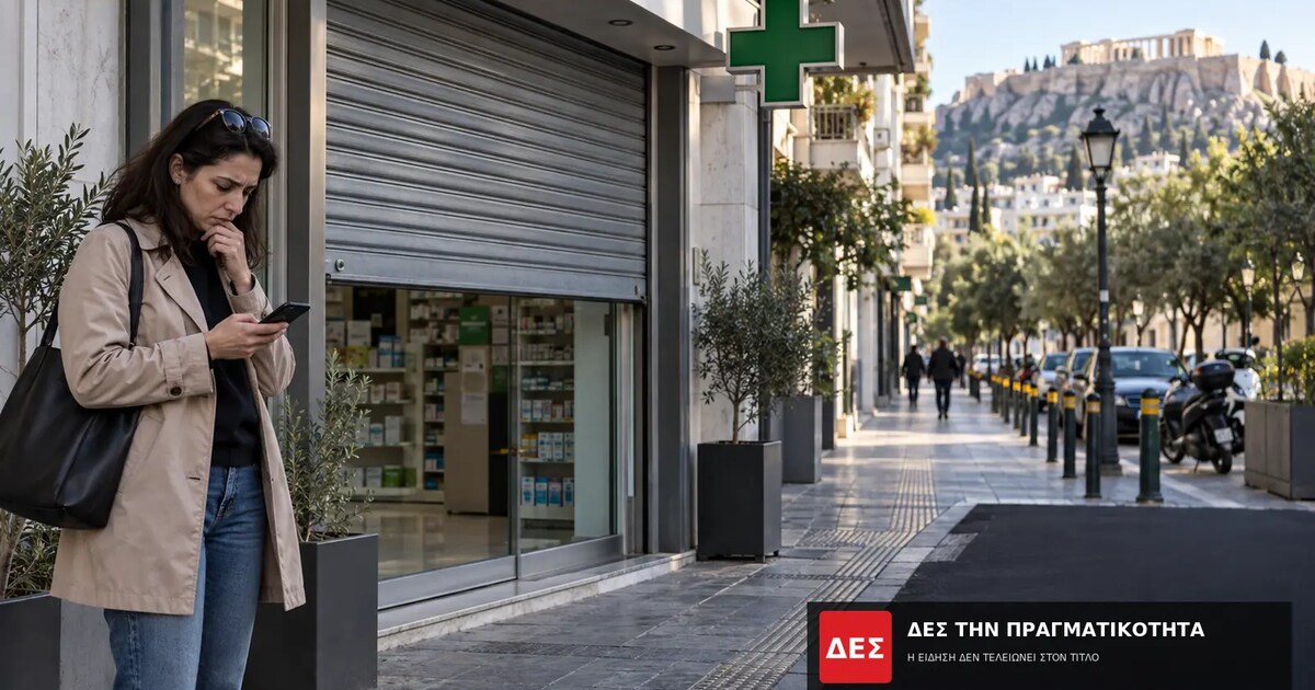 Κλειστά τα φαρμακεία στην Αττική σήμερα 14 Σεπτεμβρίου: πώς βρίσκεις ποιο εφημερεύει · Γυναίκα κοιτάζει το κινητό της έξω από φαρμακείο με κατεβασμένο · Δες την Πραγματικότητα Κλειστά τα φαρμακεία στην Αττική σήμερα 14 Σεπτεμβρίου: πώς βρίσκεις ποιο εφημερεύει · Γυναίκα κοιτάζει το κινητό της έξω από φαρμακείο με κατεβασμένο · Δες την Πραγματικότητα