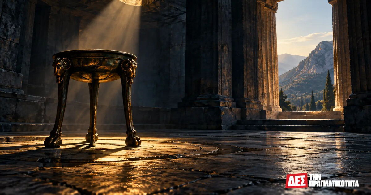 Μαντείο των Δελφών: το ρήγμα κάτω από τη φωνή της Πυθίας · Συμβολική εικονογράφηση τρίποδα, όχι αρχαιολογική ανακατασκευή του αδύτου · Δες την Πραγματικότητα Μαντείο των Δελφών: το ρήγμα κάτω από τη φωνή της Πυθίας · Συμβολική εικονογράφηση τρίποδα, όχι αρχαιολογική ανακατασκευή του αδύτου · Δες την Πραγματικότητα