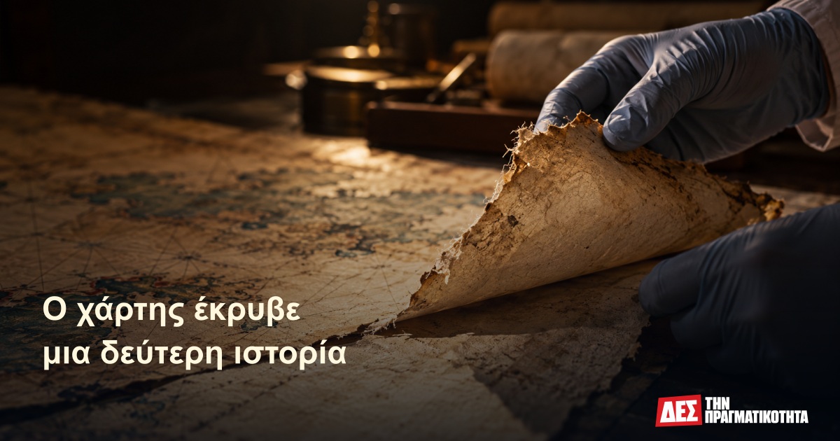 Ο χάρτης που είχε μια δεύτερη ζωή στην πίσω όψη · Εικαστική αναπαράσταση με τεχνητή νοημοσύνη, εμπνευσμένη από την υπόθεση · Δες την Πραγματικότητα Ο χάρτης που είχε μια δεύτερη ζωή στην πίσω όψη · Εικαστική αναπαράσταση με τεχνητή νοημοσύνη, εμπνευσμένη από την υπόθεση · Δες την Πραγματικότητα