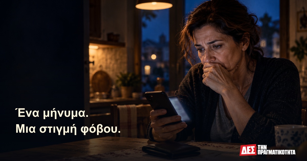Το πρόστιμο που δεν έφαγες: η μικρή σκηνοθεσία πίσω από ένα ύποπτο SMS · Εικαστική αναπαράσταση με τεχνητή νοημοσύνη, εμπνευσμένη από την υπόθεση · Δες την Πραγματικότητα Το πρόστιμο που δεν έφαγες: η μικρή σκηνοθεσία πίσω από ένα ύποπτο SMS · Εικαστική αναπαράσταση με τεχνητή νοημοσύνη, εμπνευσμένη από την υπόθεση · Δες την Πραγματικότητα