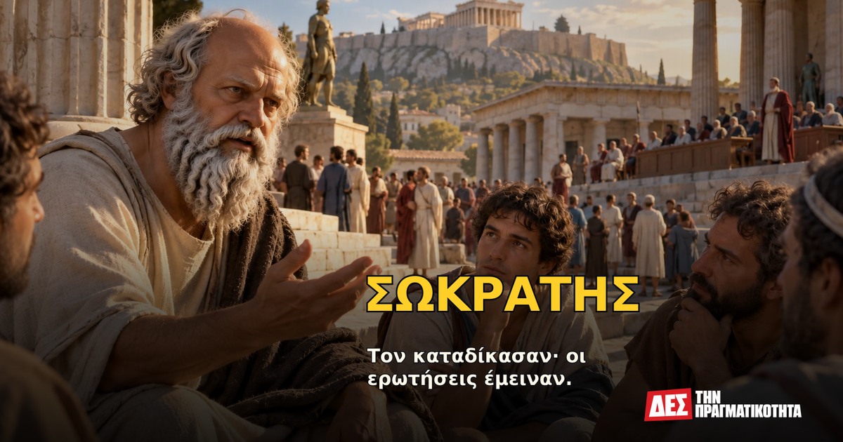 Σωκράτης: ο άνθρωπος που ενοχλούσε την εξουσία ώσπου η Αθήνα τον καταδίκασε σε θάνατο · Υποθετική φωτορεαλιστική αναπαράσταση: ΣΩΚΡΑΤΗΣ, με σκηνές από τη ζωή · Δες την Πραγματικότητα Σωκράτης: ο άνθρωπος που ενοχλούσε την εξουσία ώσπου η Αθήνα τον καταδίκασε σε θάνατο · Υποθετική φωτορεαλιστική αναπαράσταση: ΣΩΚΡΑΤΗΣ, με σκηνές από τη ζωή · Δες την Πραγματικότητα