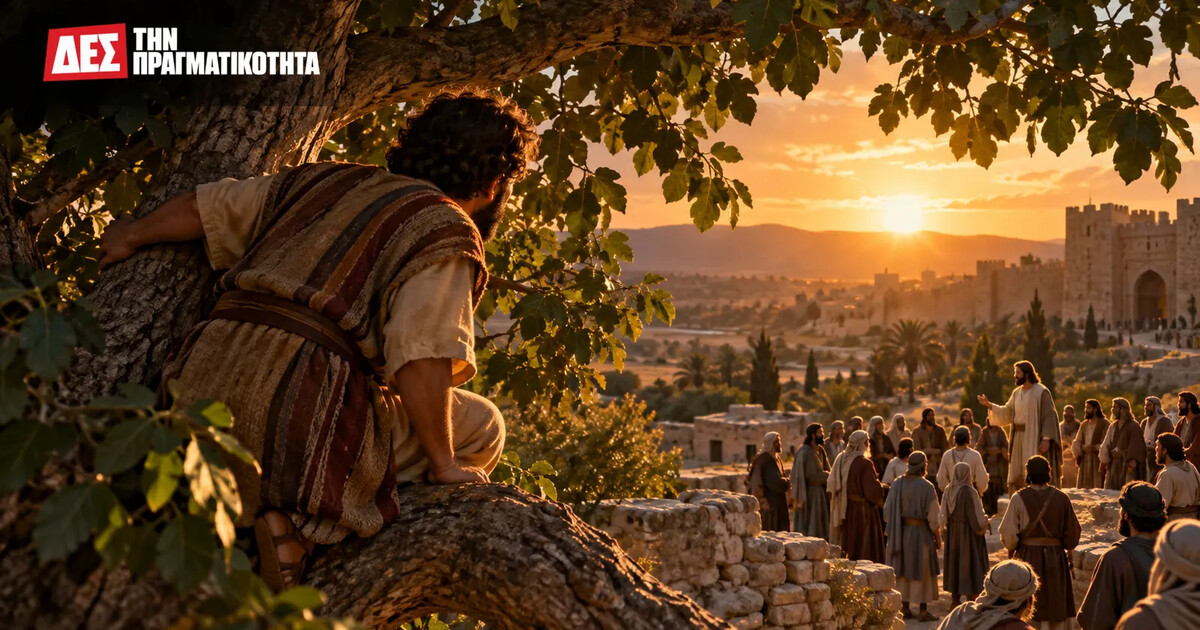 Ζακχαίος και μετάνοια: η πίστη που επιστρέφει όσα χρωστά · Ζακχαίος στη συκομορέα, εικαστική αναπαράσταση · Δες την Πραγματικότητα Ζακχαίος και μετάνοια: η πίστη που επιστρέφει όσα χρωστά · Ζακχαίος στη συκομορέα, εικαστική αναπαράσταση · Δες την Πραγματικότητα